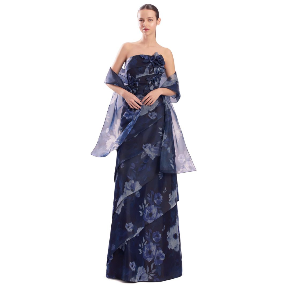 Alexander by Daymor 3303 Strapless Floral Tiered Evening Gown at Helen Ainson