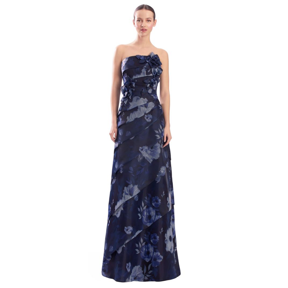 Alexander by Daymor 3303 Strapless Floral Tiered Evening Gown at Helen Ainson