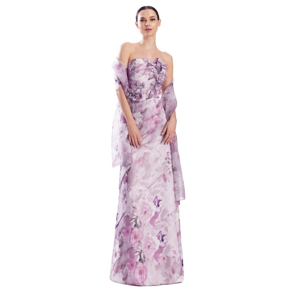 Alexander by Daymor 3303 Strapless Floral Tiered Evening Gown at Helen Ainson