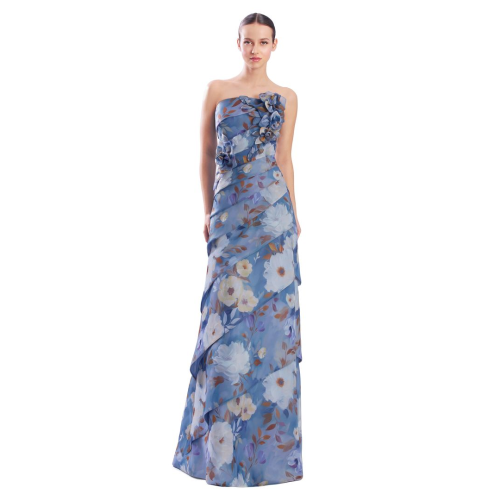 Alexander by Daymor 3303 Strapless Floral Tiered Evening Gown at Helen Ainson