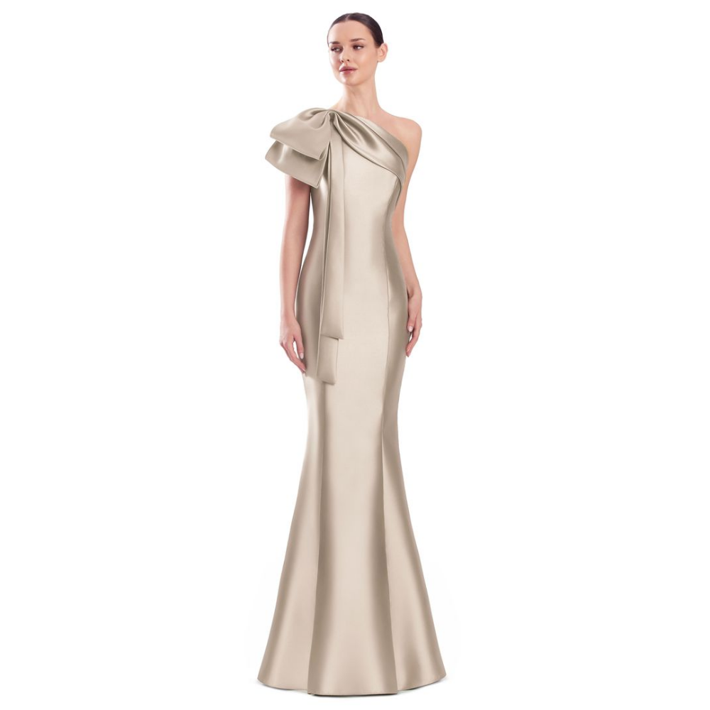 Alexander by Daymor 3340 One-Shoulder Mikado Gown with Dramatic Bow Accent at Helen Ainson