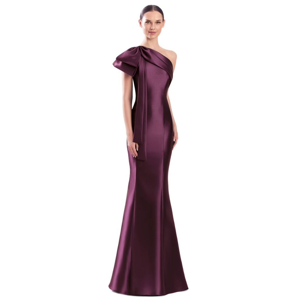 Alexander by Daymor 3340 One-Shoulder Mikado Gown with Dramatic Bow Accent at Helen Ainson