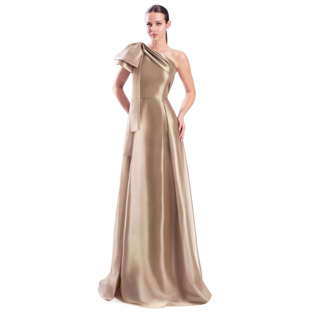 Alexander by Daymor 3342 One-Shoulder A-Line Gown with Bow Accent at Helen Ainson