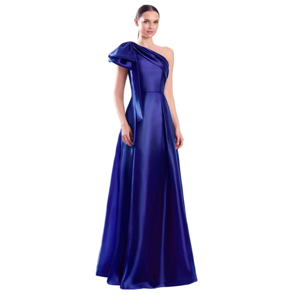 Alexander by Daymor 3342 One-Shoulder A-Line Gown with Bow Accent at Helen Ainson