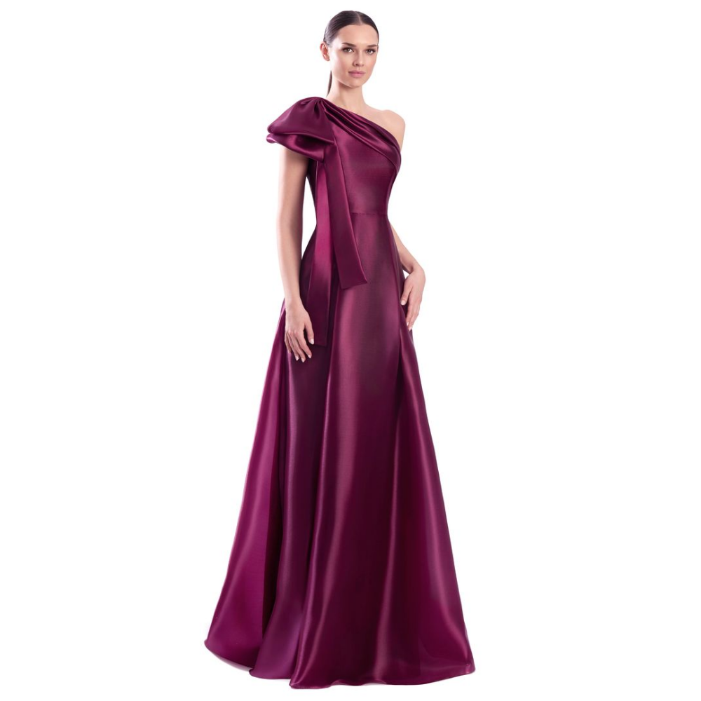 Alexander by Daymor 3342 One-Shoulder A-Line Gown with Bow Accent at Helen Ainson
