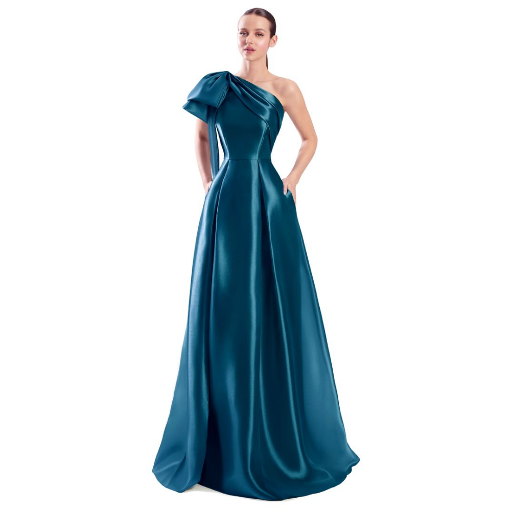 Alexander by Daymor 3342 One-Shoulder A-Line Gown with Bow Accent at Helen Ainson