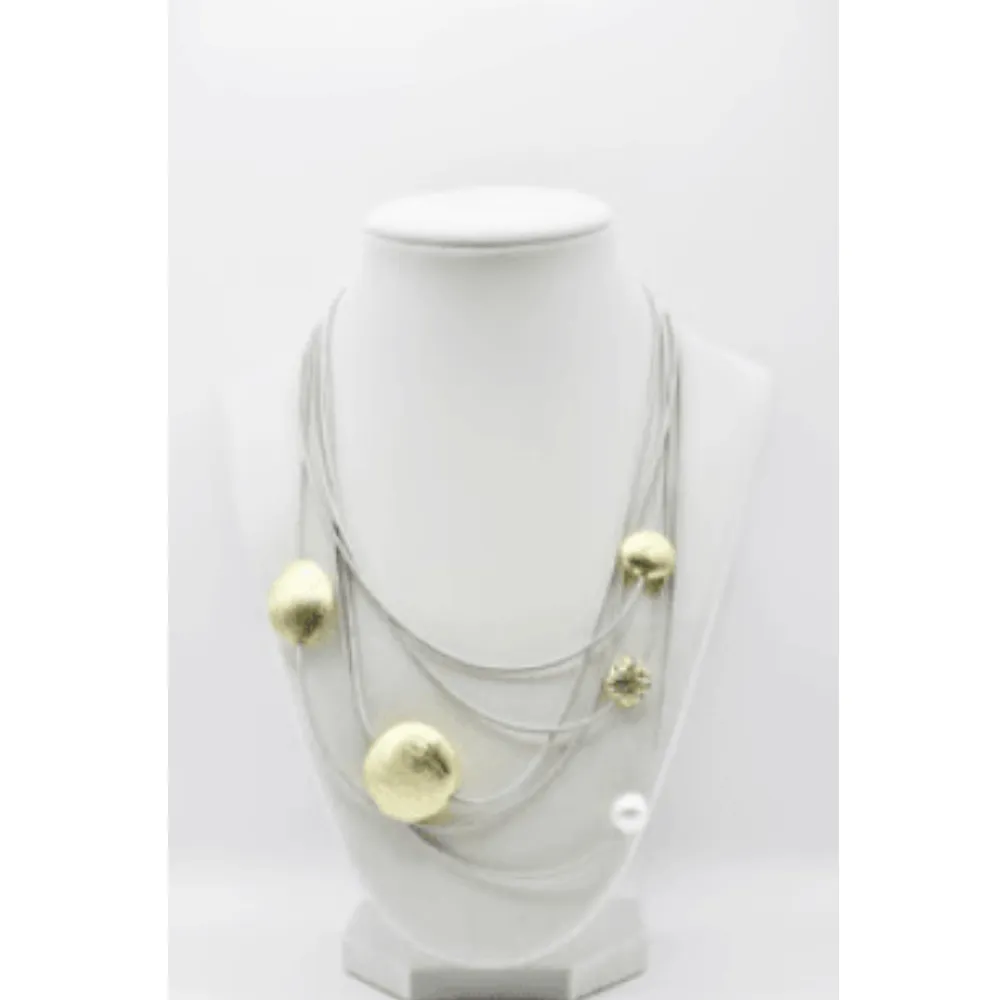 Sea Lily 5 Strand Silver Wire Necklace With Pearls And Brass Beads at Helen Ainson