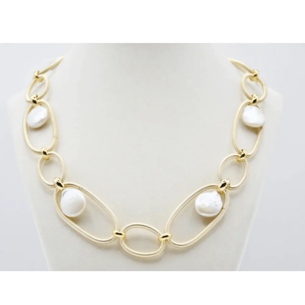 Sea Lily Large Link Necklace With Freshwater Coin Pearls at Helen Ainson