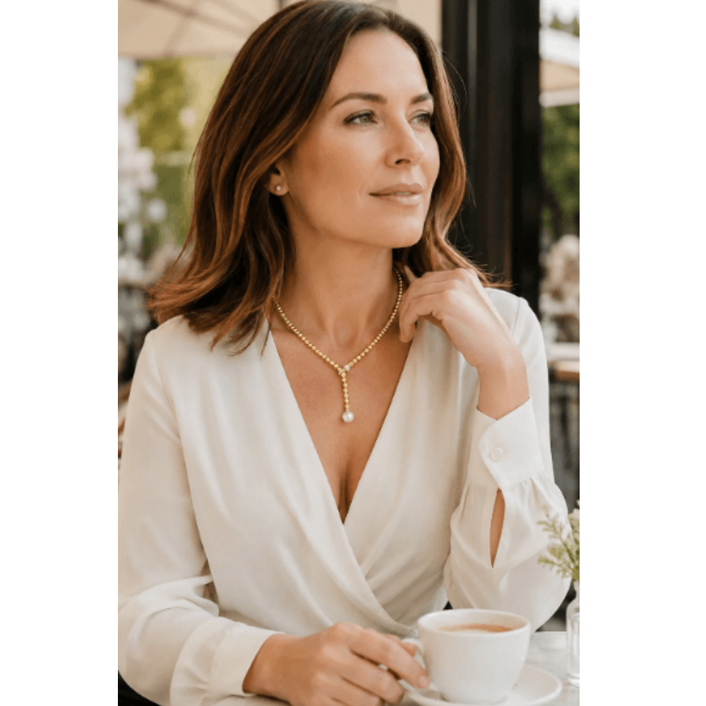 Sea Lily Gold Beads With Crystal Trim Adjustable Clasp Necklace at Helen Ainson