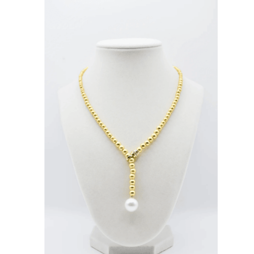 Sea Lily Gold Beads With Crystal Trim Adjustable Clasp Necklace at Helen Ainson
