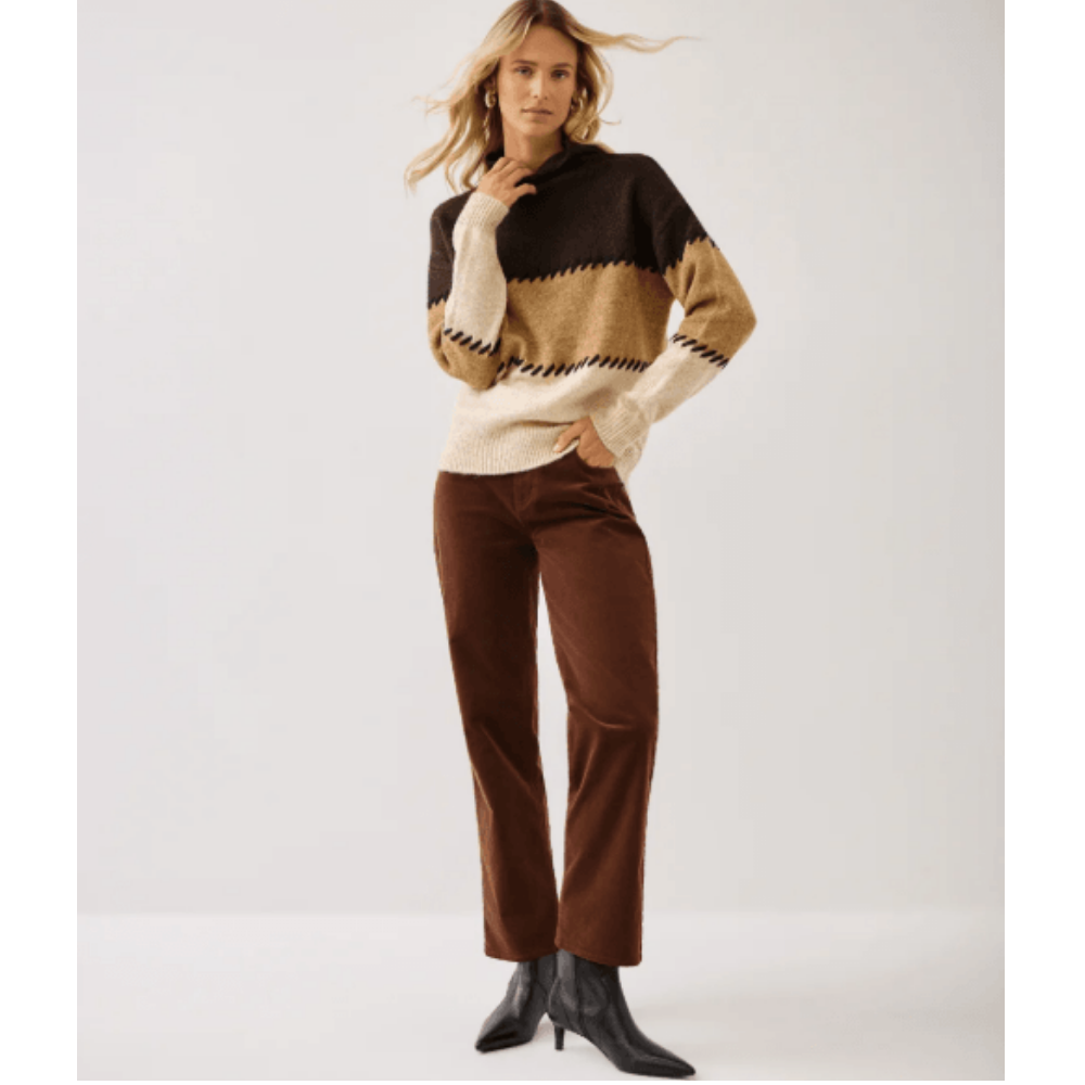 Karen Kane Contrast Stitch Mock Neck Colorblock Sweater at Helen Ainson