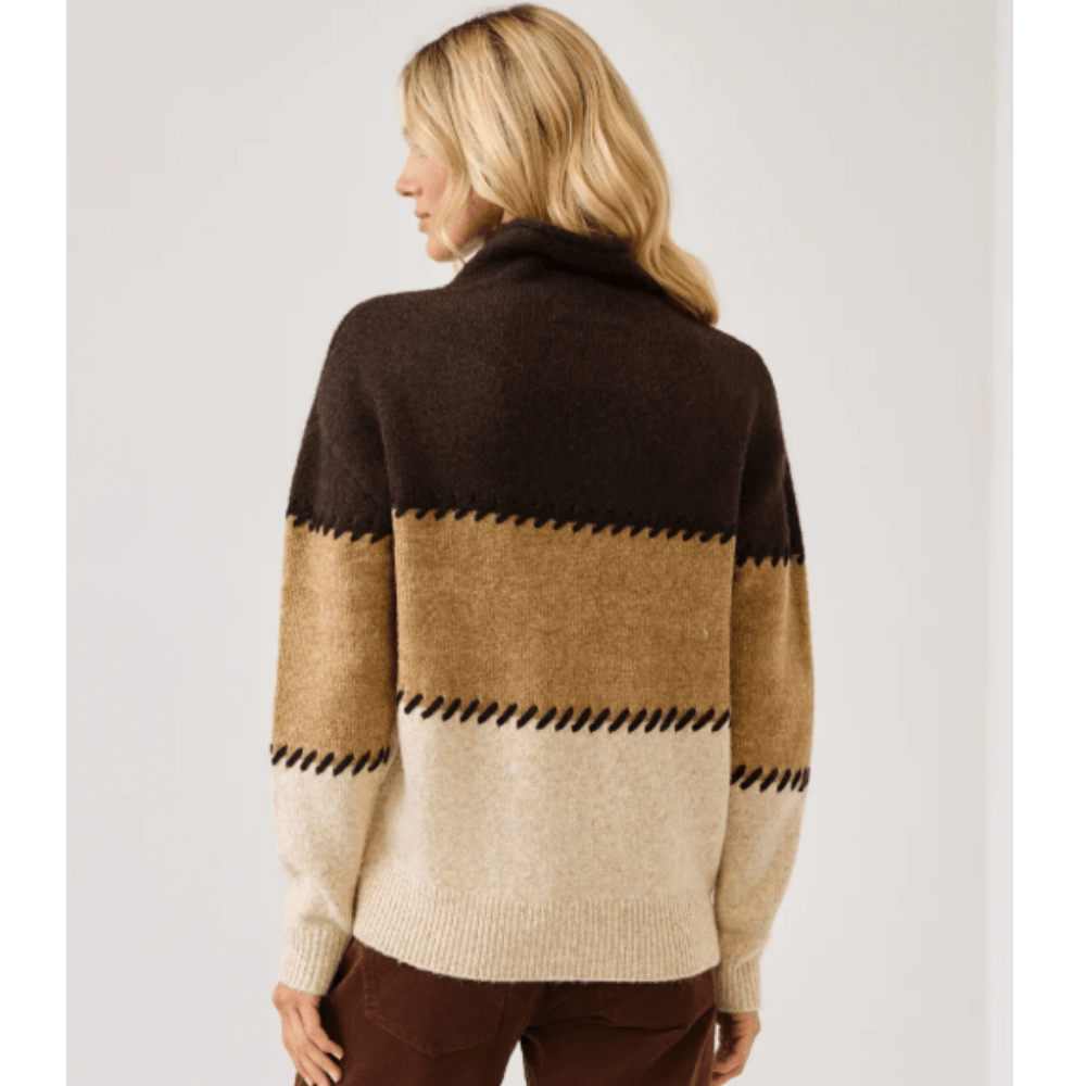 Karen Kane Contrast Stitch Mock Neck Colorblock Sweater at Helen Ainson