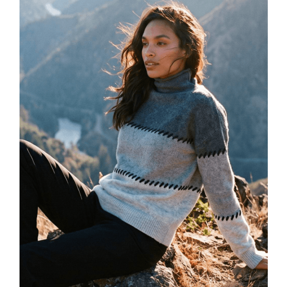 Karen Kane Contrast Stitch Mock Neck Colorblock Sweater at Helen Ainson