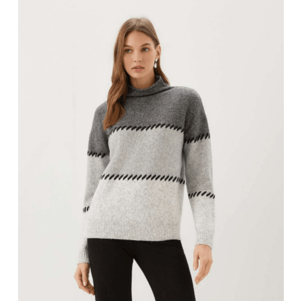 Karen Kane Contrast Stitch Mock Neck Colorblock Sweater at Helen Ainson
