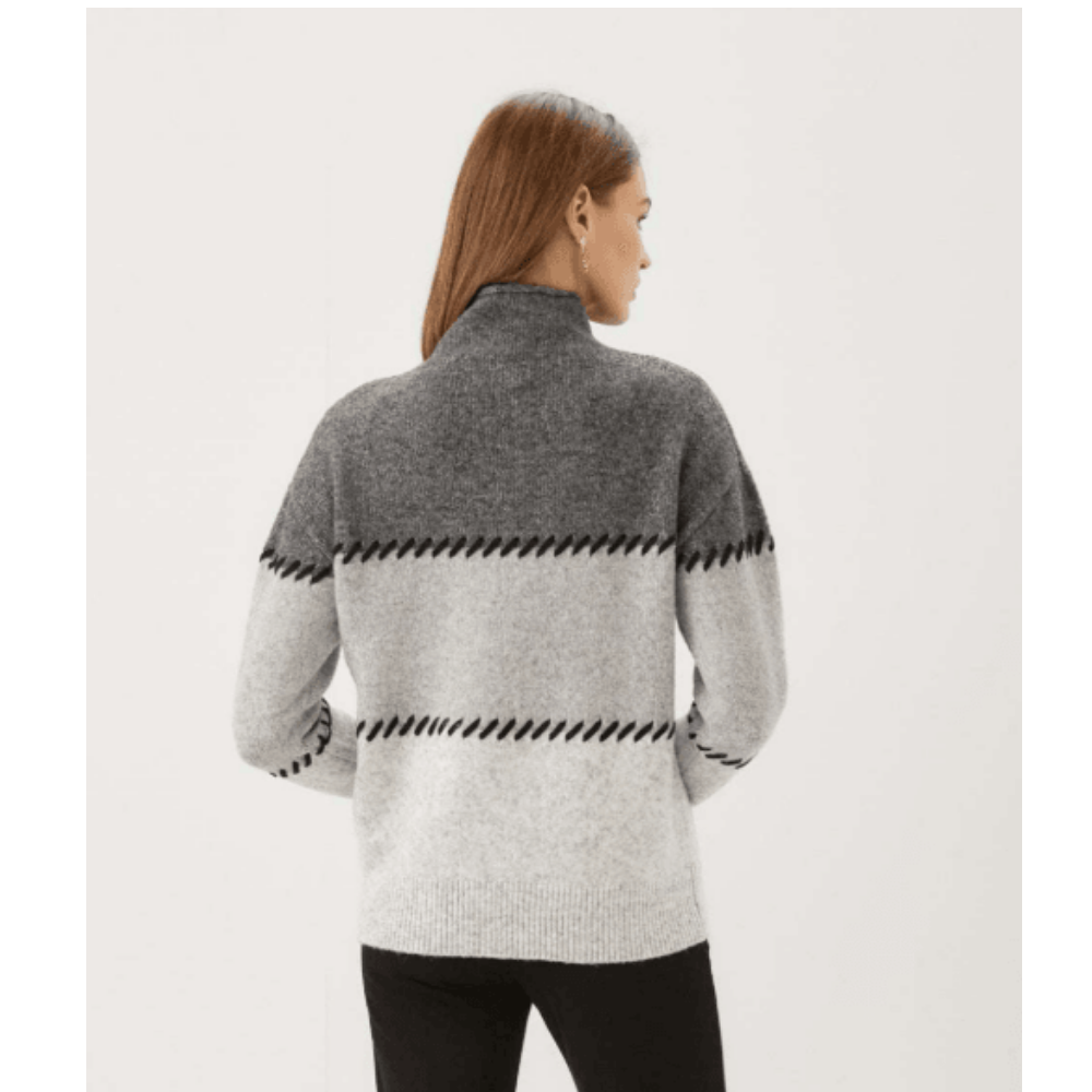 Karen Kane Contrast Stitch Mock Neck Colorblock Sweater at Helen Ainson