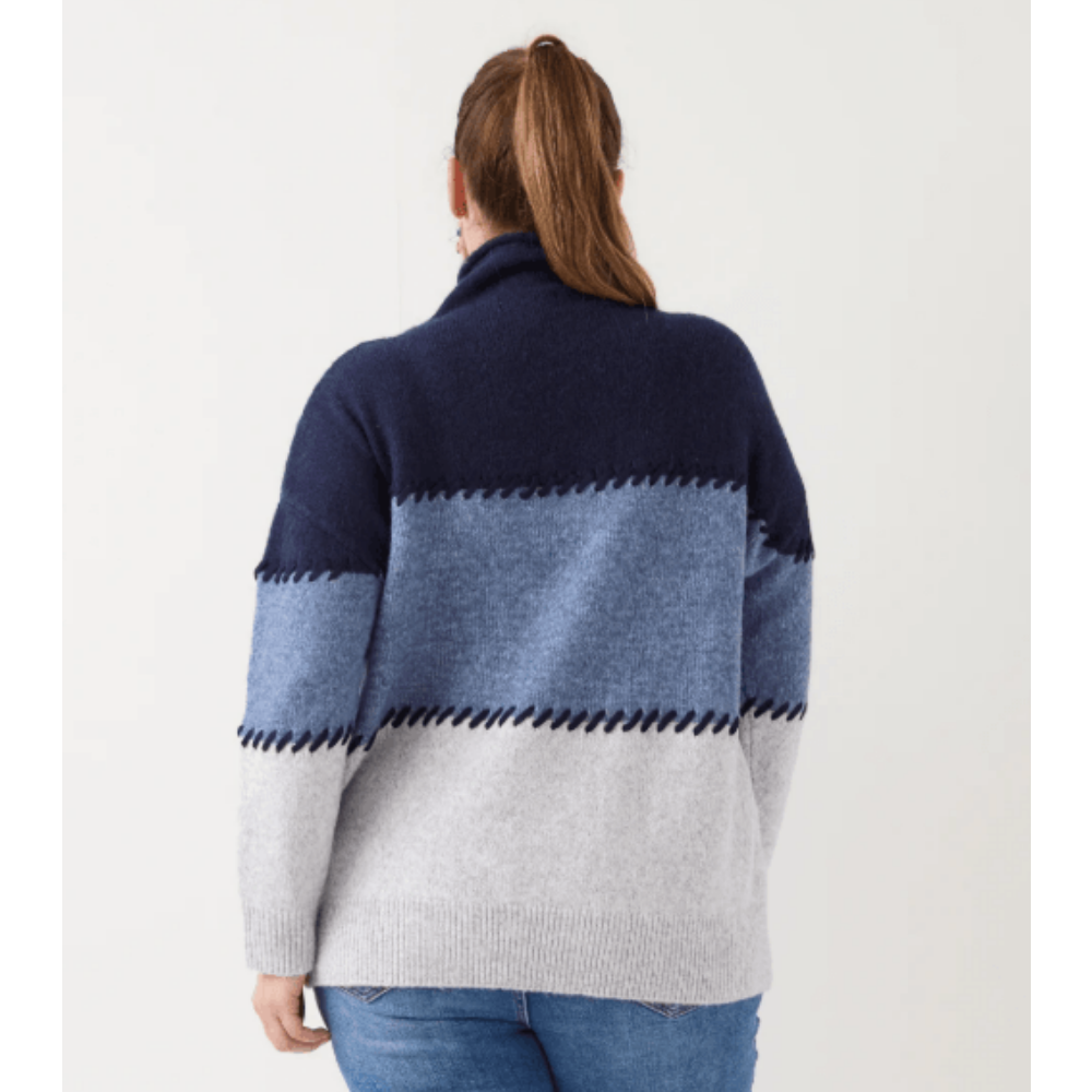 Karen Kane Contrast Stitch Mock Neck Colorblock Sweater at Helen Ainson