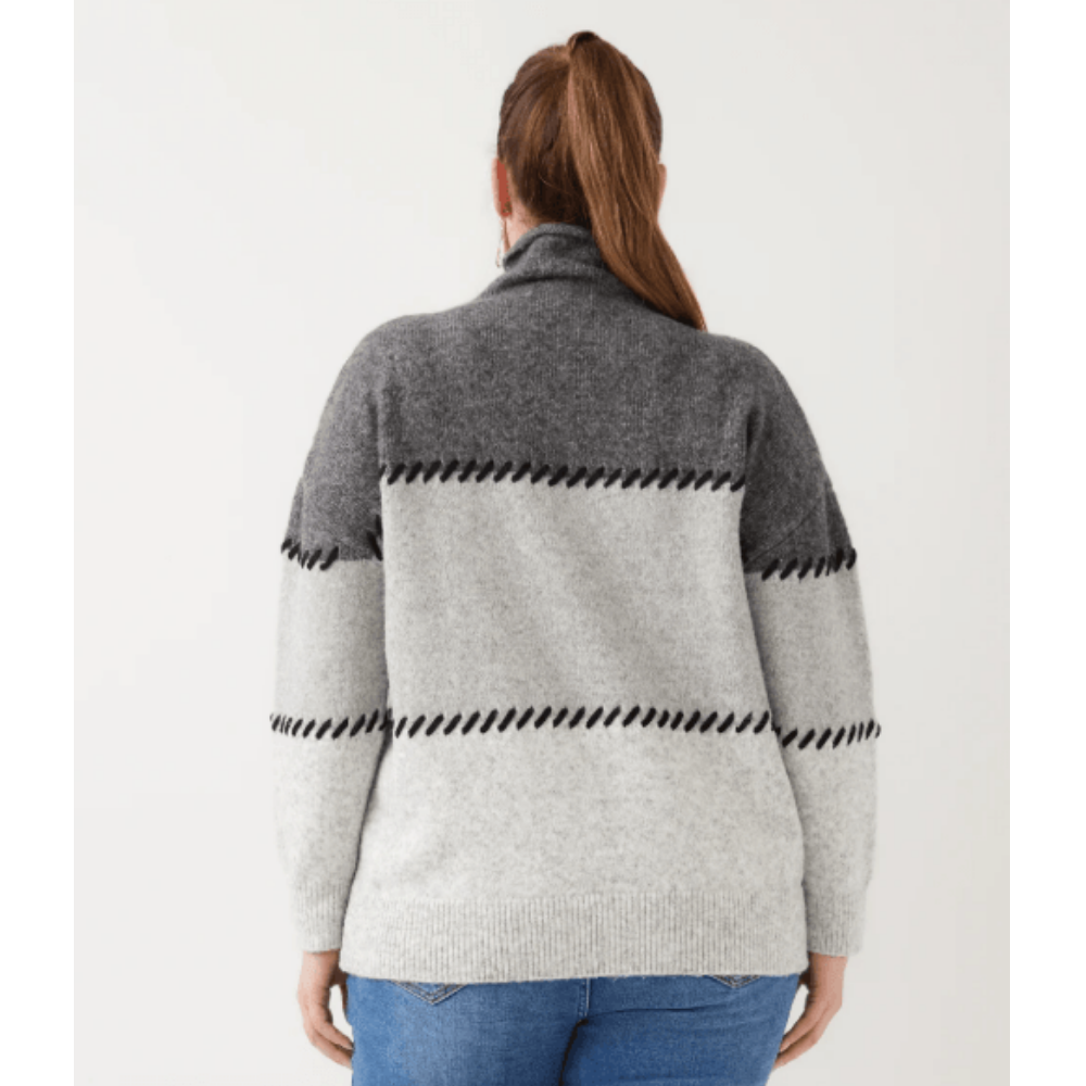 Karen Kane Contrast Stitch Mock Neck Colorblock Sweater at Helen Ainson