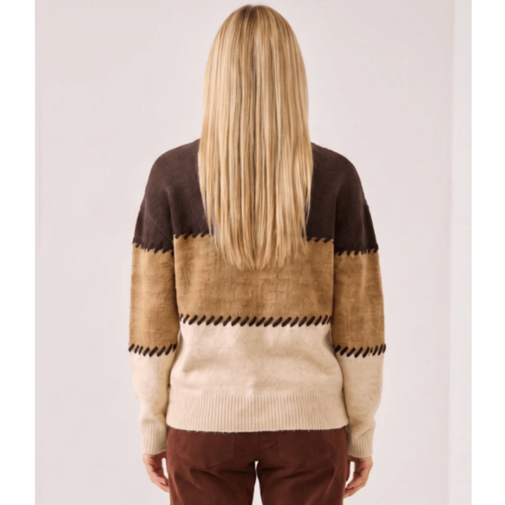 Karen Kane Contrast Stitch Mock Neck Colorblock Sweater at Helen Ainson
