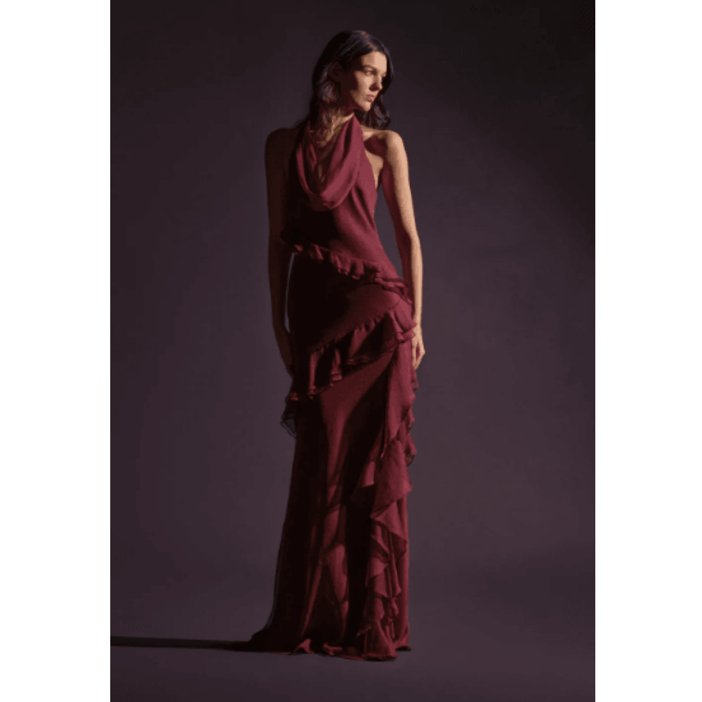 AMUR Marisol Cowl Neck Gown at Helen Ainson