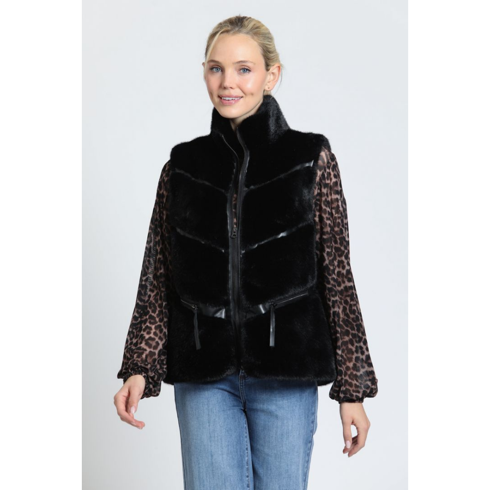 APNY Chevron Panel Faux Fur Vest at Helen Ainson