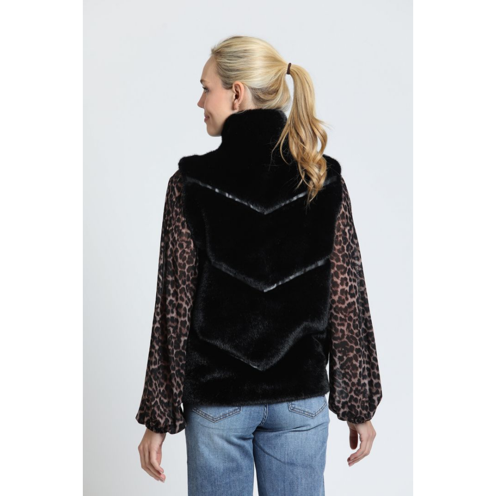 APNY Chevron Panel Faux Fur Vest at Helen Ainson