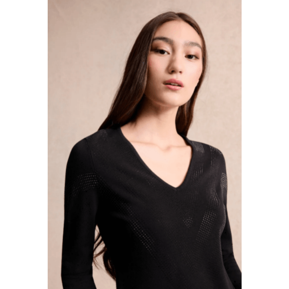 Leo & Ugo Black Rhinestone V-neck Sweater at Helen Ainson