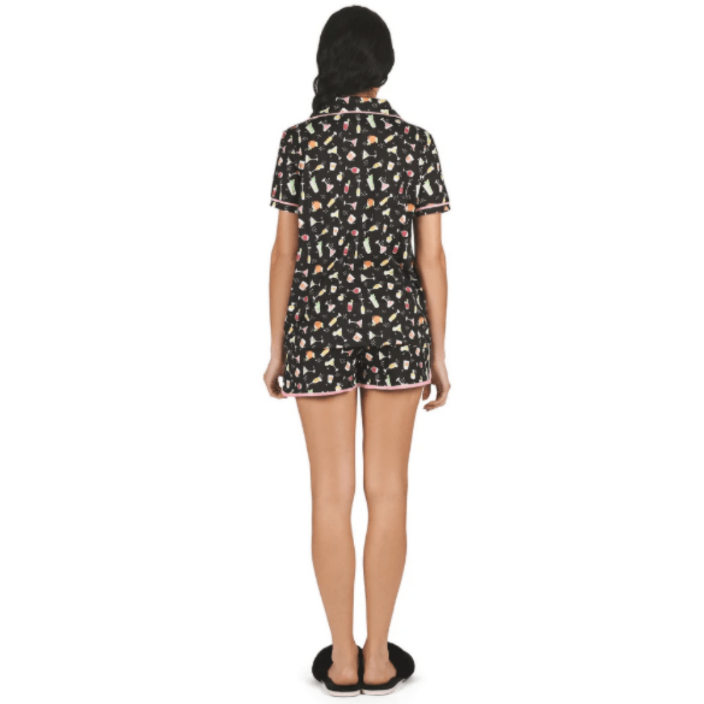 Memoi Women's Cocktail Notch Collar Cotton Blend Pajama Set at Helen Ainson