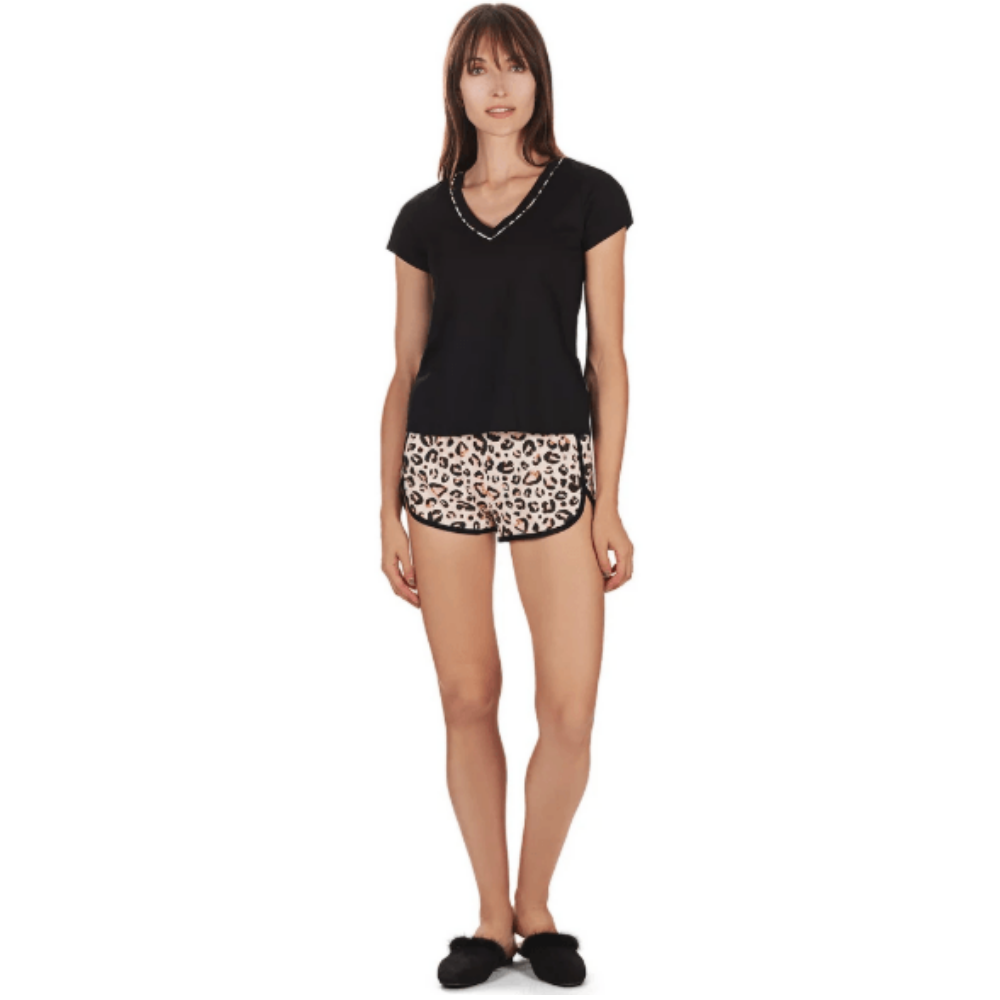 Memoi Women's Leopard V-Neck Cotton Blend Pajama Set at Helen Ainson