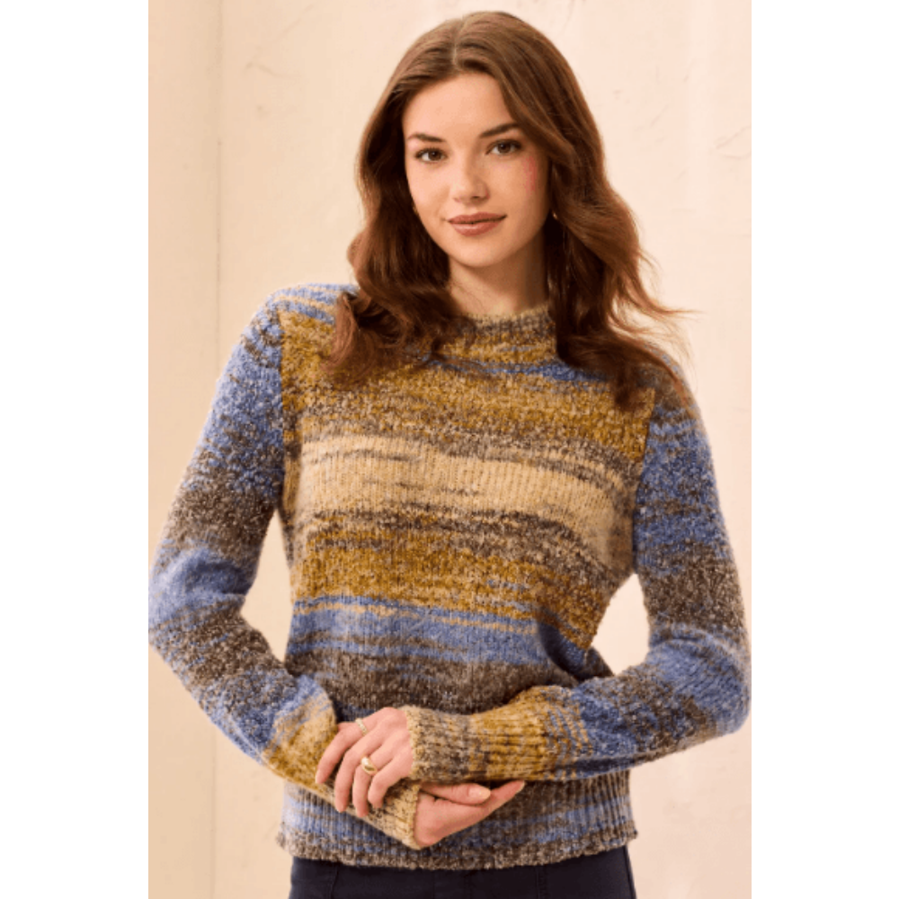 Tribal Space-Dye Textured Mock Neck Puff Sleeve Sweater at Helen Ainson