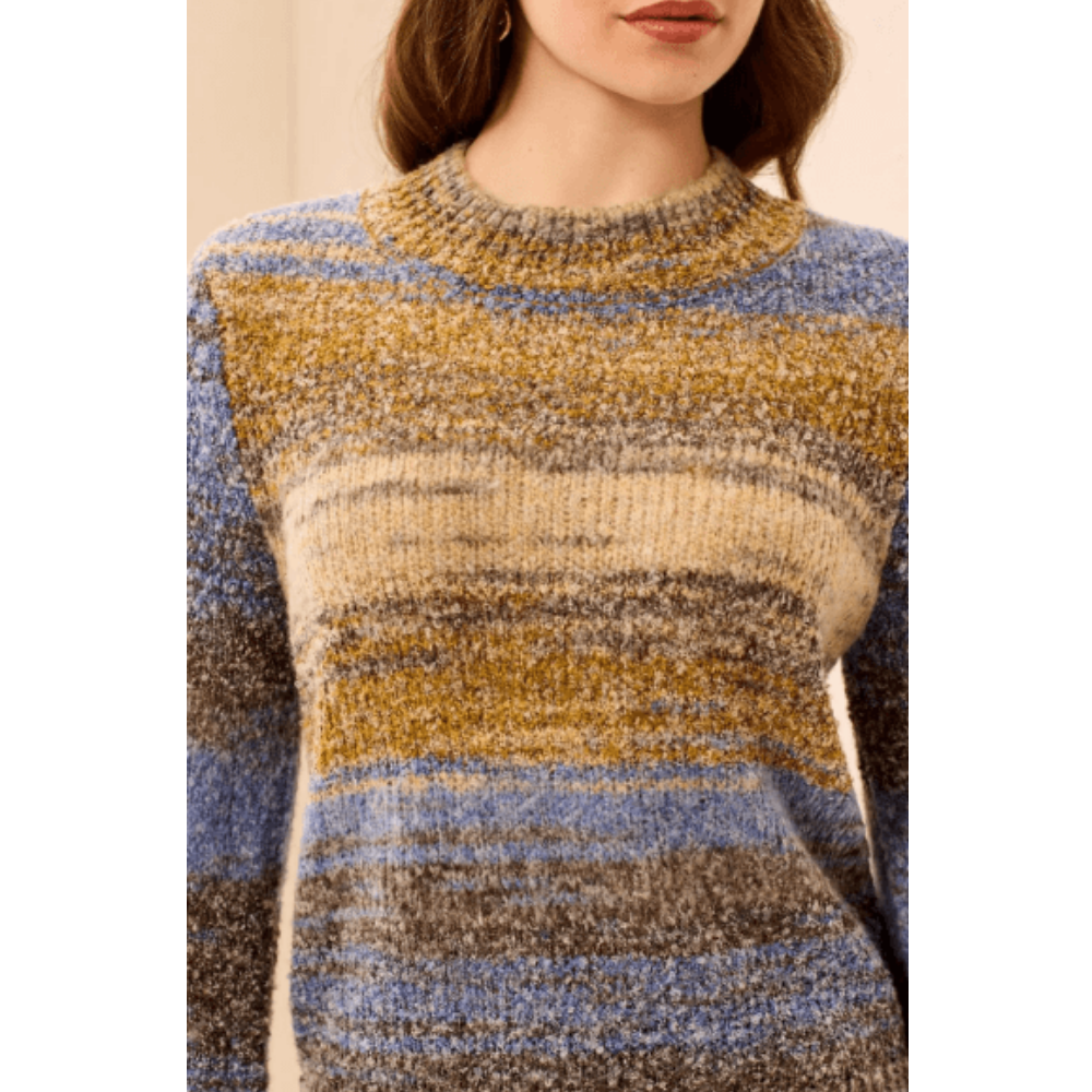 Tribal Space-Dye Textured Mock Neck Puff Sleeve Sweater at Helen Ainson