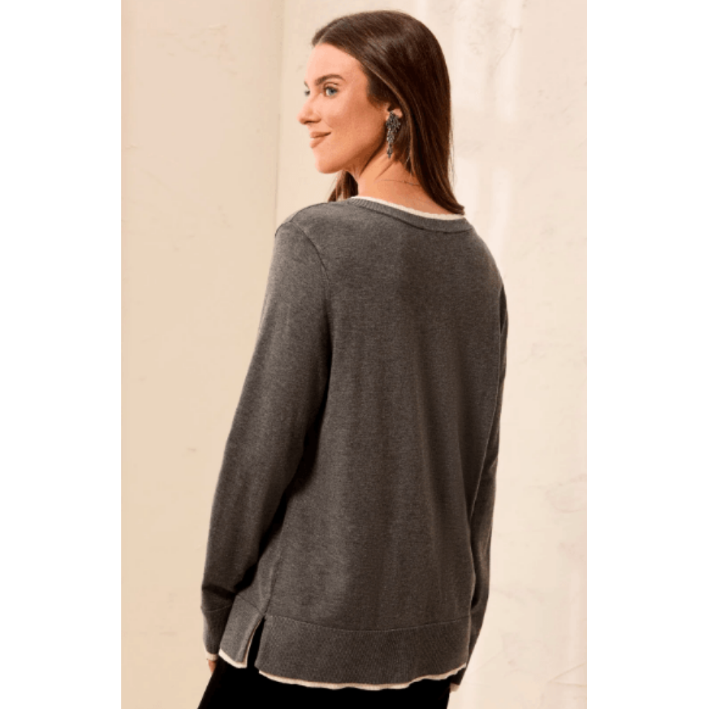 Tribal Soft Viscose Long Sleeve Contrast Trim V-Neck Sweater at Helen Ainson