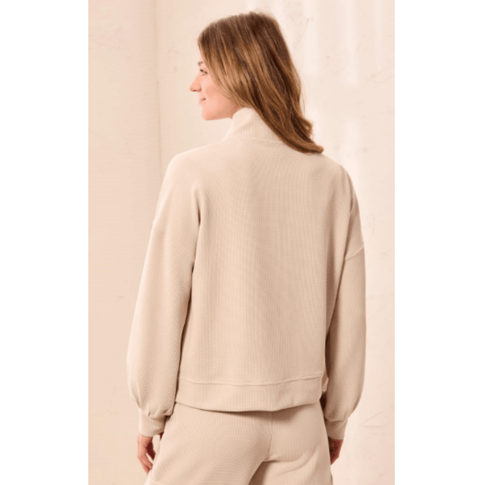 Tribal Waffle Knit Drop Shoulder Puff Sleeve Zip-Up Cardigan at Helen Ainson
