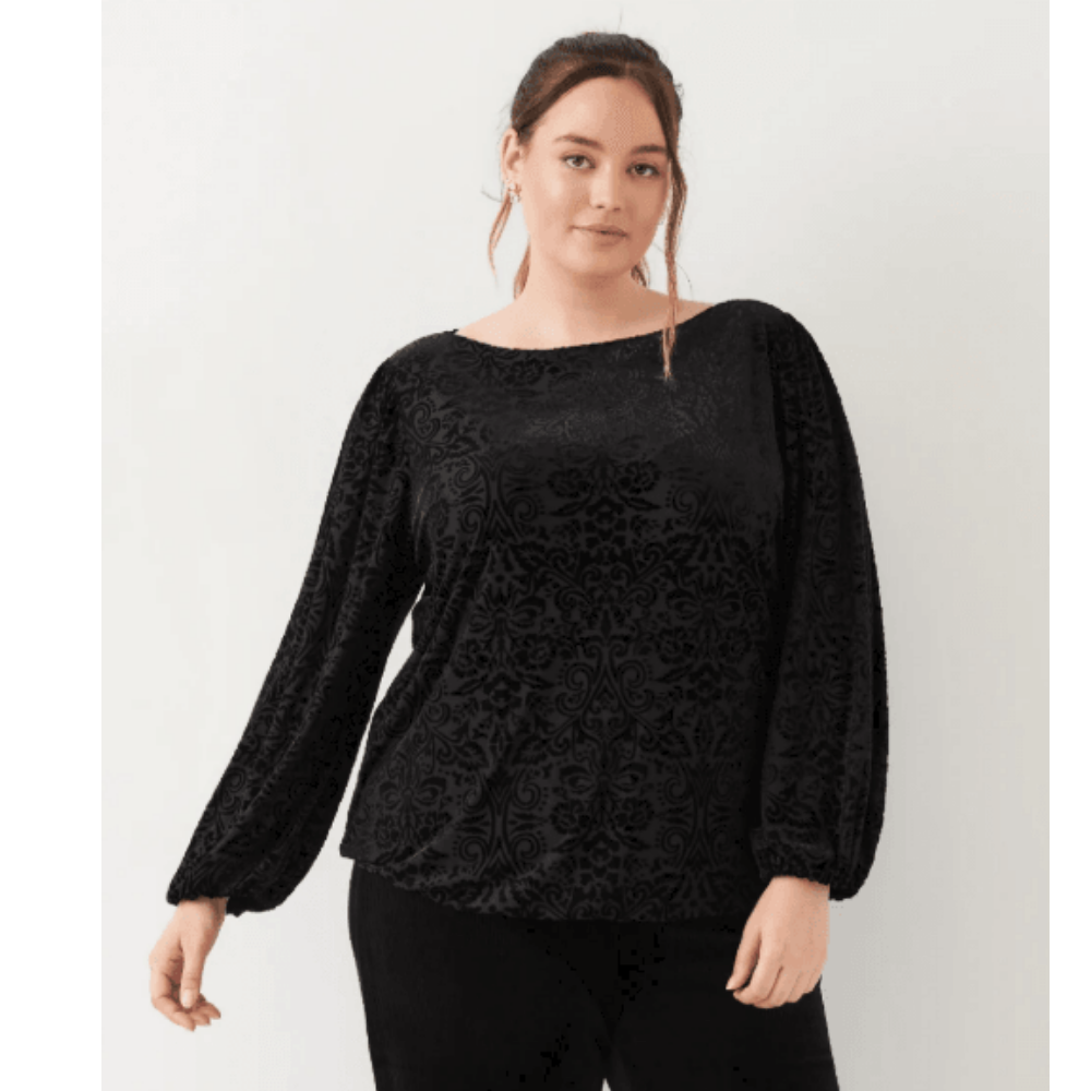 Karen Kane Blouson Sleeve Velvet Burnout Boatneck Top at Helen Ainson