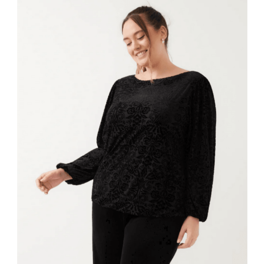 Karen Kane Blouson Sleeve Velvet Burnout Boatneck Top at Helen Ainson