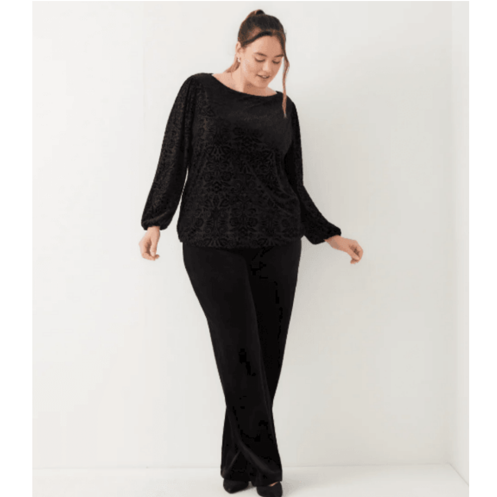 Karen Kane Blouson Sleeve Velvet Burnout Boatneck Top at Helen Ainson