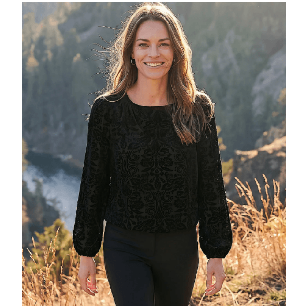 Karen Kane Blouson Sleeve Velvet Burnout Boatneck Top at Helen Ainson