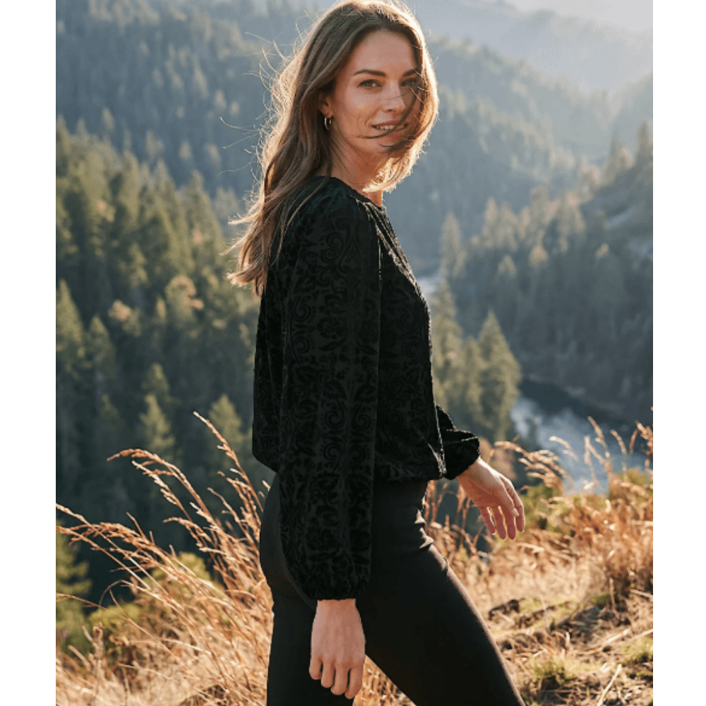 Karen Kane Blouson Sleeve Velvet Burnout Boatneck Top at Helen Ainson