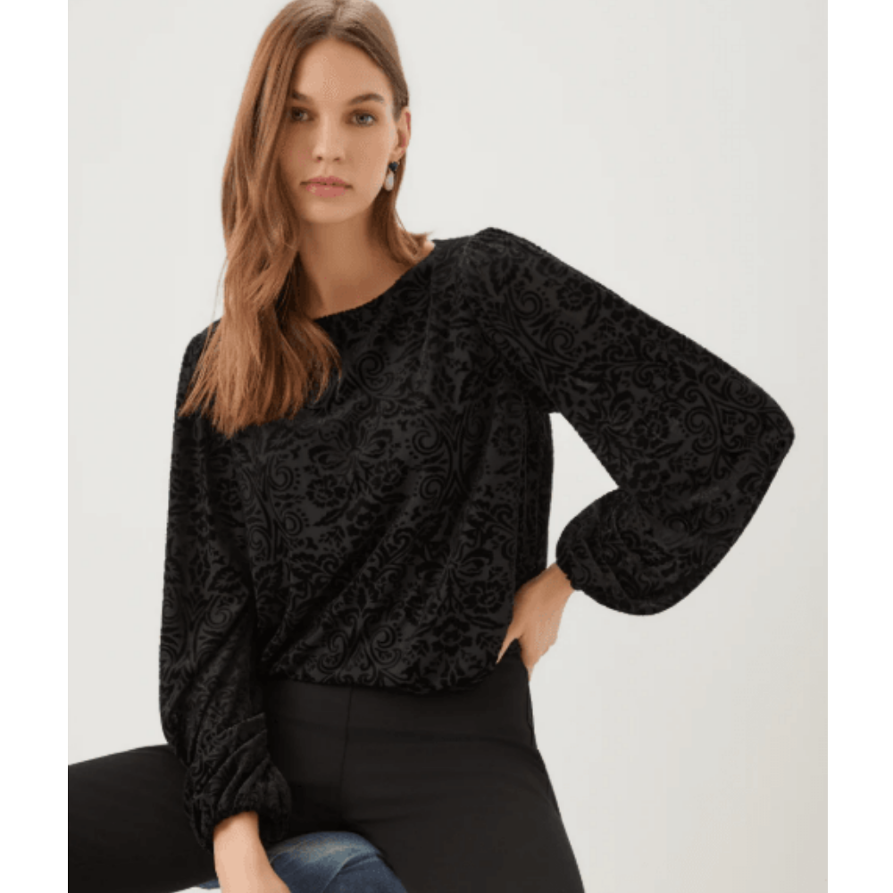Karen Kane Blouson Sleeve Velvet Burnout Boatneck Top at Helen Ainson