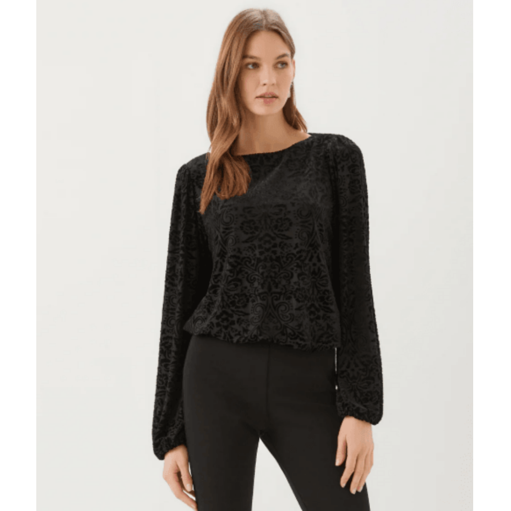 Karen Kane Blouson Sleeve Velvet Burnout Boatneck Top at Helen Ainson