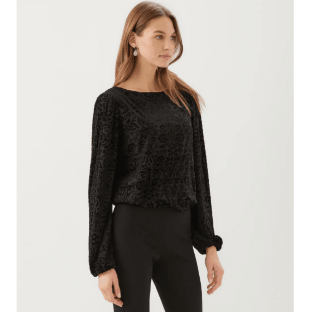 Karen Kane Blouson Sleeve Velvet Burnout Boatneck Top at Helen Ainson