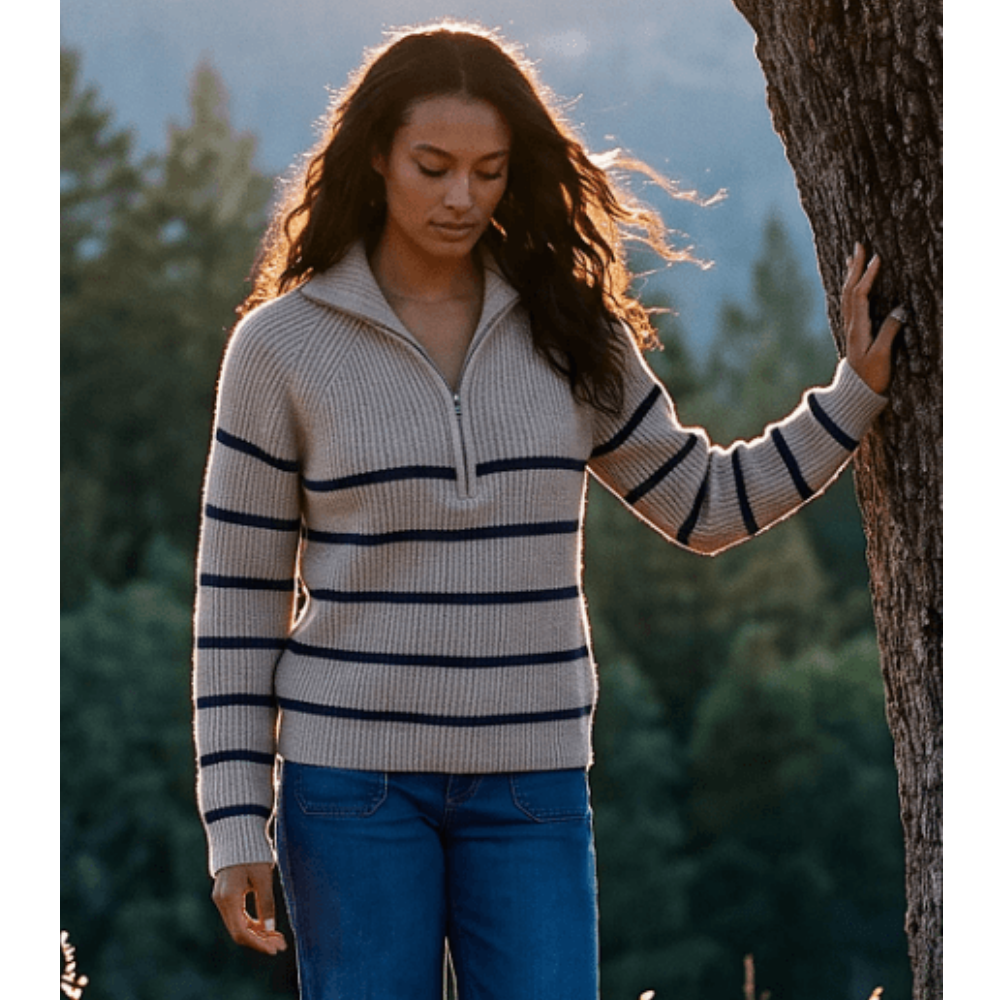 Karen Kane Stripe Half-Zip Sweater at Helen Ainson