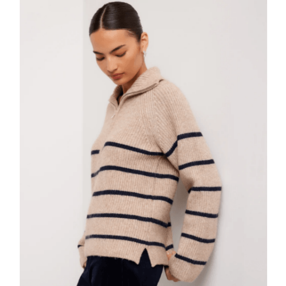 Karen Kane Stripe Half-Zip Sweater at Helen Ainson