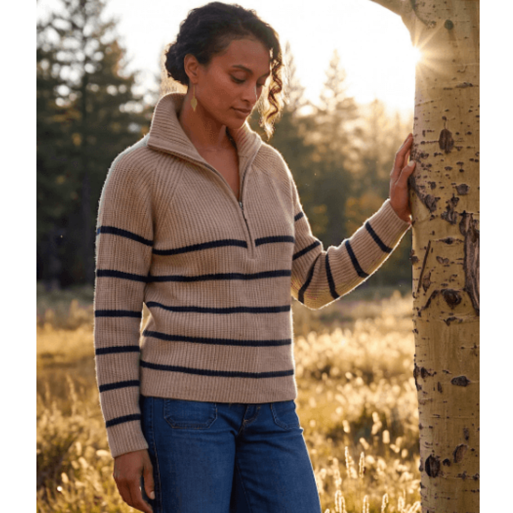 Karen Kane Stripe Half-Zip Sweater at Helen Ainson