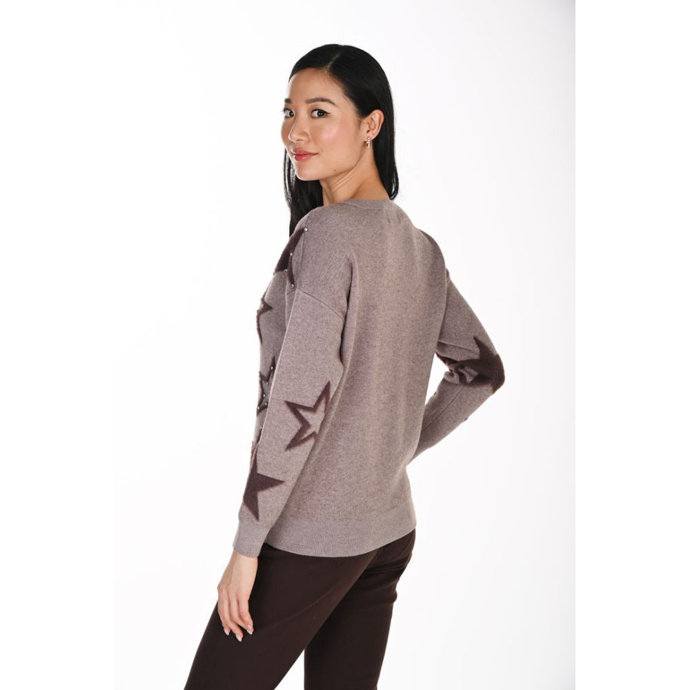 Frank Lyman Star Appliqué Pearl-Embellished Knit Sweater at Helen Ainson