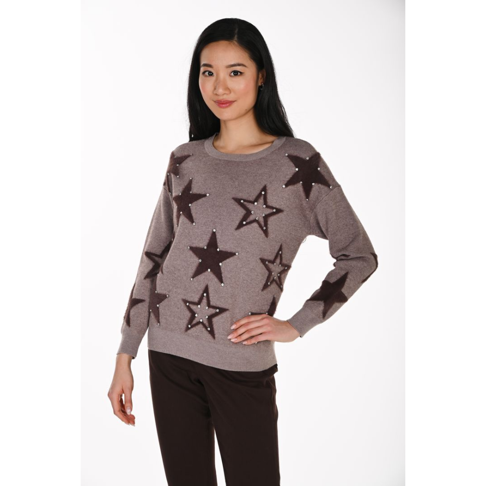 Frank Lyman Star Appliqué Pearl-Embellished Knit Sweater at Helen Ainson