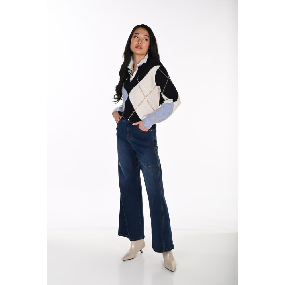Frank Lyman Argyle Rhinestone-Embellished Knit Top at Helen Ainson