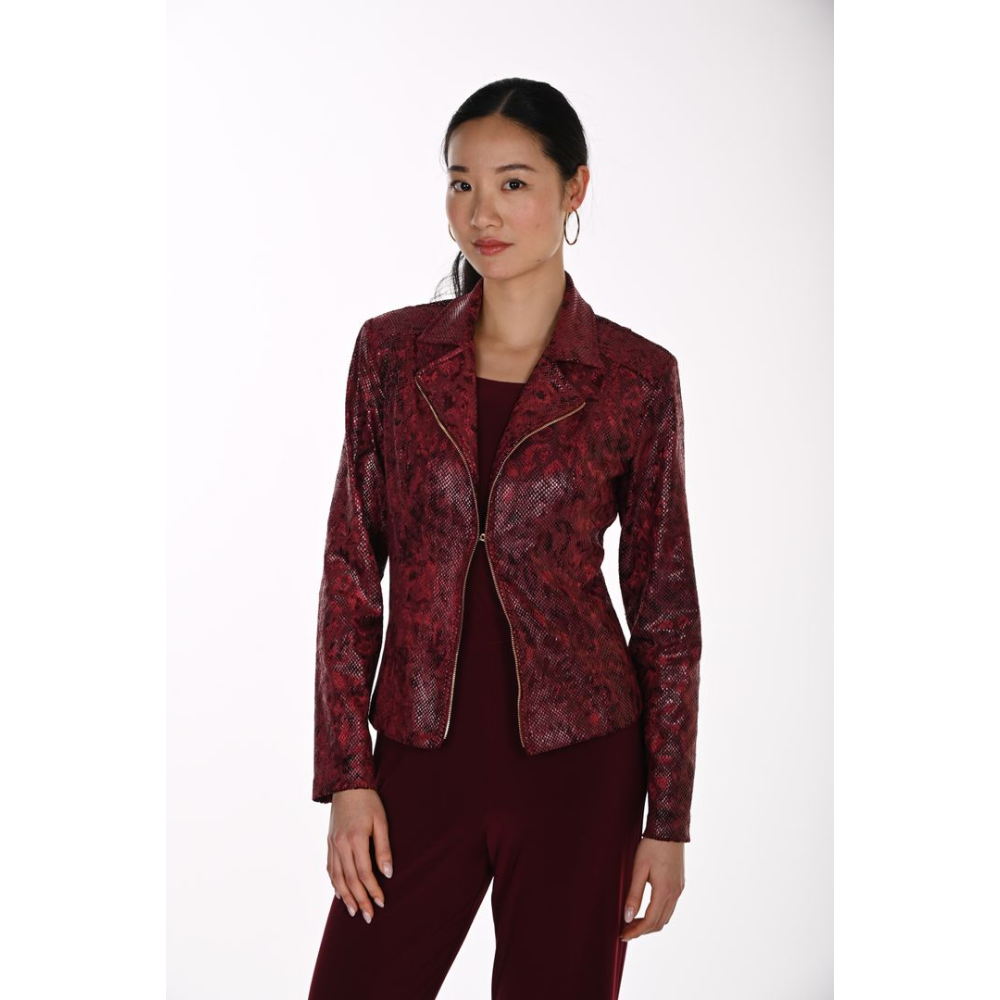 Frank Lyman Red Snakeskin Print Zip-Front Knit Jacket at Helen Ainson