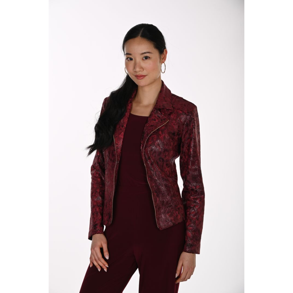 Frank Lyman Red Snakeskin Print Zip-Front Knit Jacket at Helen Ainson
