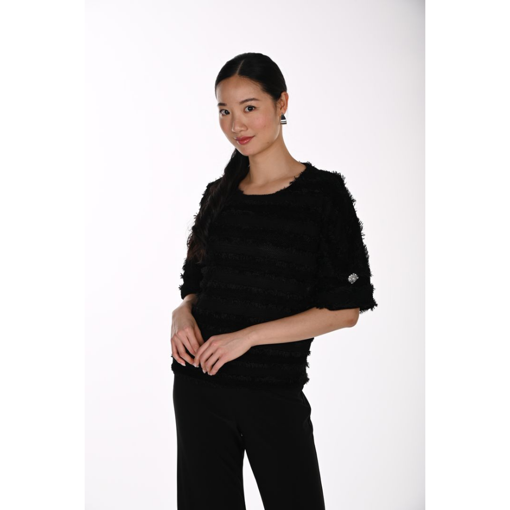 Frank Lyman Textured Fringed Boxy Knit Top at Helen Ainson