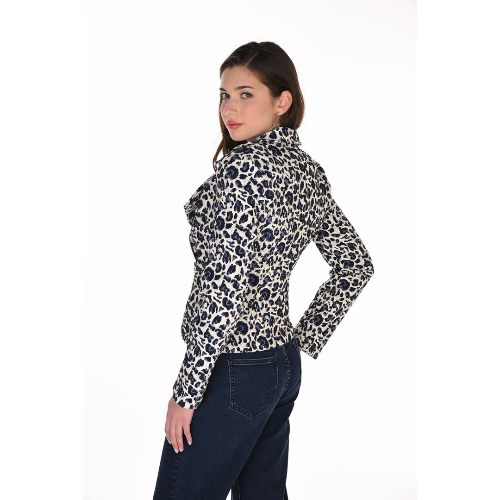 Frank Lyman Leopard-Print Asymmetrical Zip Fitted Jacket at Helen Ainson
